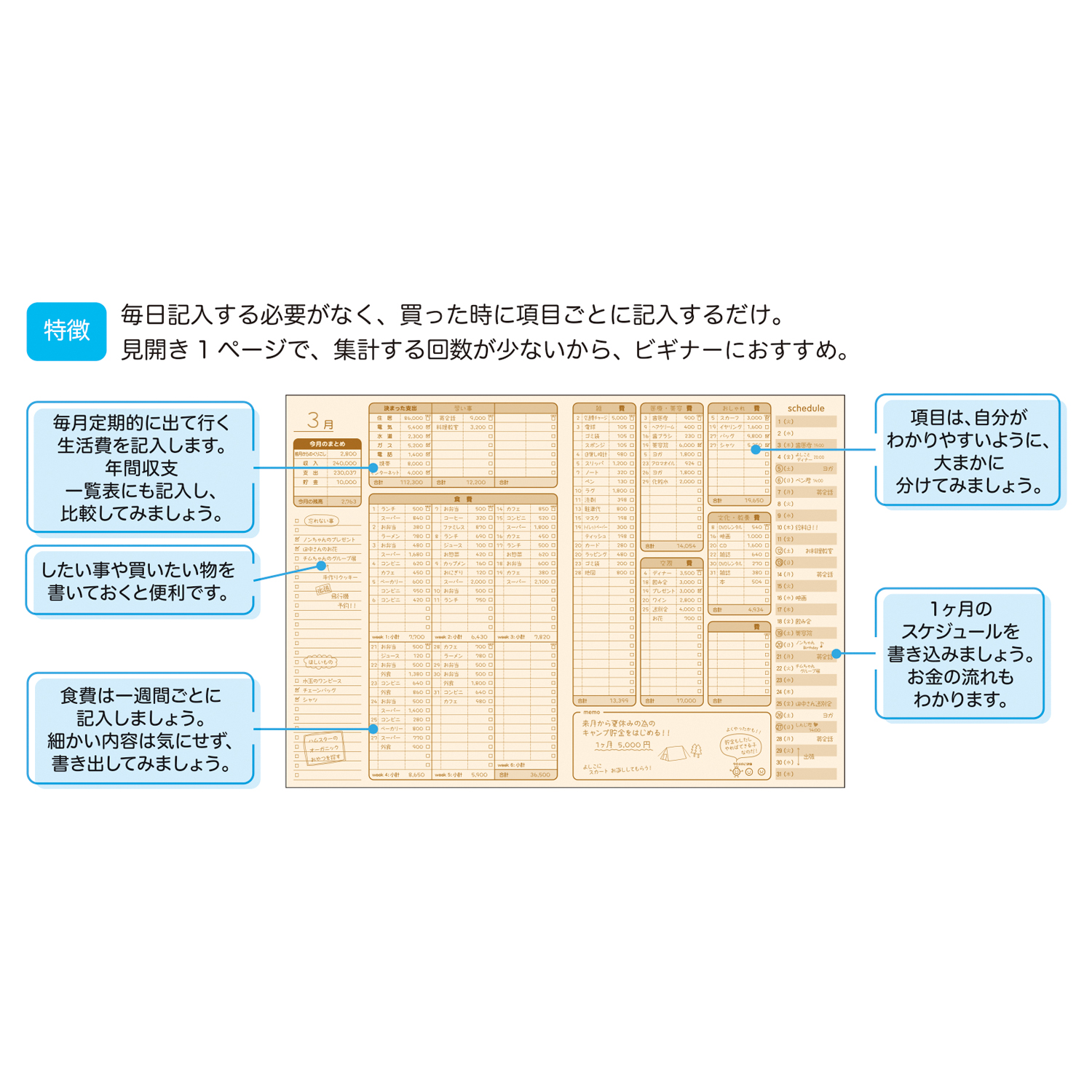 せなけいこ<br>B5シンプル家計簿（てんぷら）